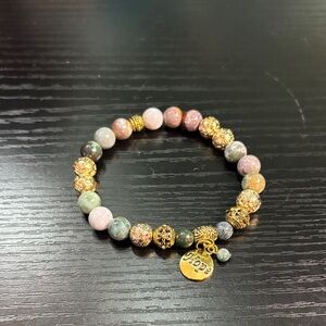 Elegant Goldtone and Multicolor Beaded Bracelet with Charm